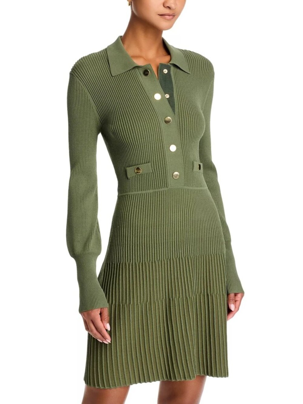 Veronica Beard Lauper Ribbed Knit Mini Sweater Dress Women's L Olive Green